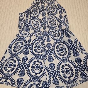 Shein Curve 2XL Women's Halter Shorts Romper White & Navy Casual Printed